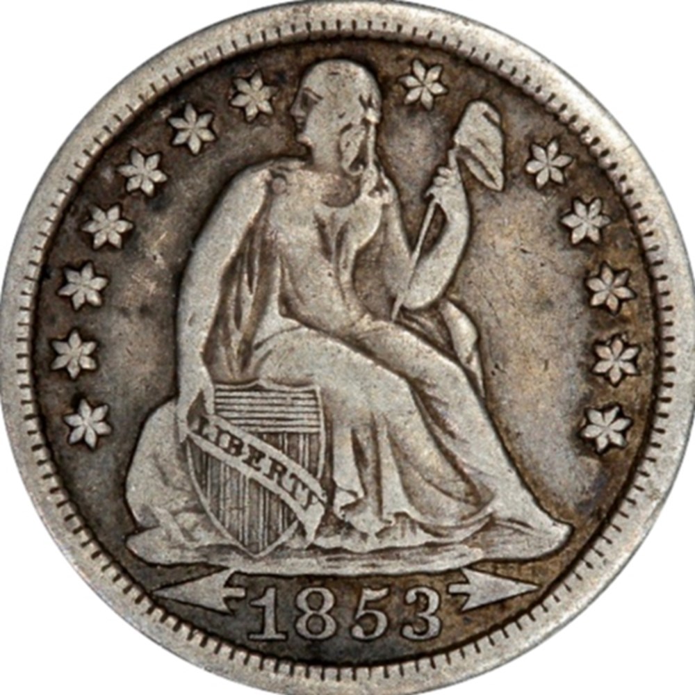 United States: silver Seated Liberty dime, 1853, arrows at date 4 coins world united states silver seated liberty dime 1853 arrows at date