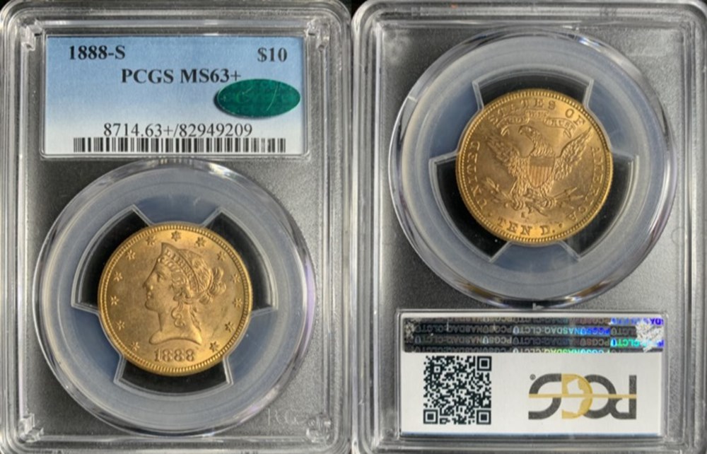United States: 1888-S gold Liberty Head eagle ($10.00) 5 coins world united states 1888 s gold liberty head eagle 10 00