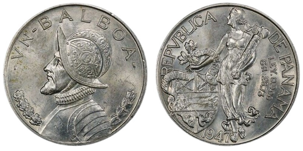 Panama: 1947 silver Balboa 2 coins world panama 1947 silver balboa
