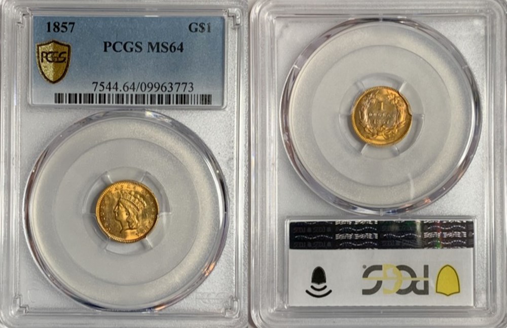 United States: 1857 gold dollar, Type 3, Large Indian Head 5 coins world united states 1857 gold dollar type 3 large indian head