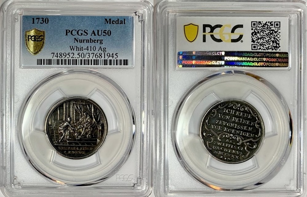 Germany (Nürnberg): 1730 silver Augsburg Confession medal by Daniel Dockler the Younger 5 coins exonumia tokens weights germany nurnberg 1730 silver augsburg confession medal by daniel dockler the younger