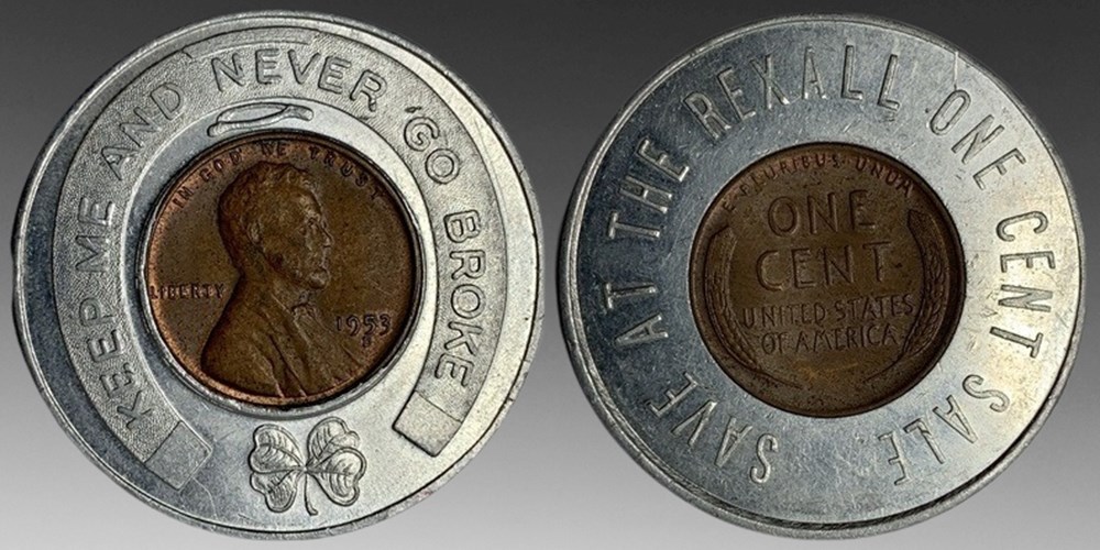 (3 coins) United States (exonumia): three encased coins, 1940s-1950s 3 3 coins united states exonumia three encased coins 1940s 1950s