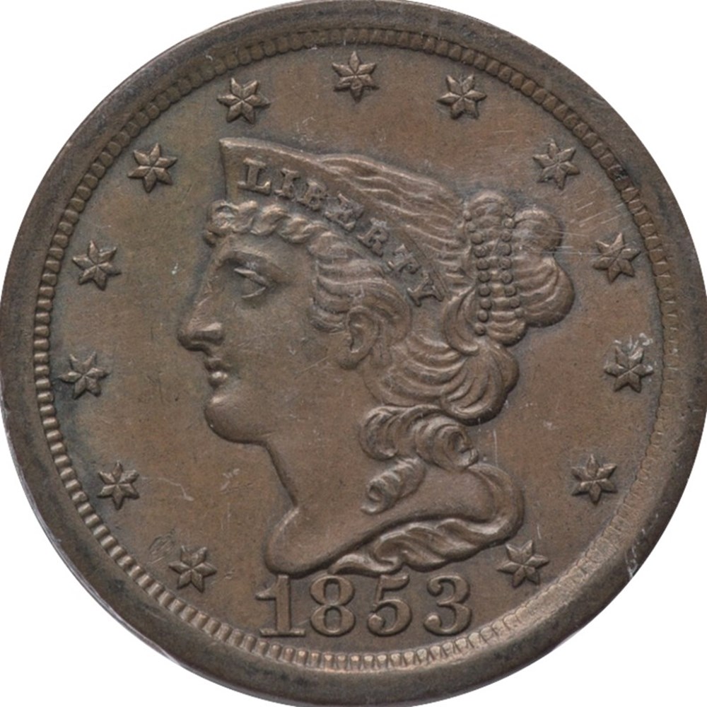 coins world united states 1853 copper braided hair half cent