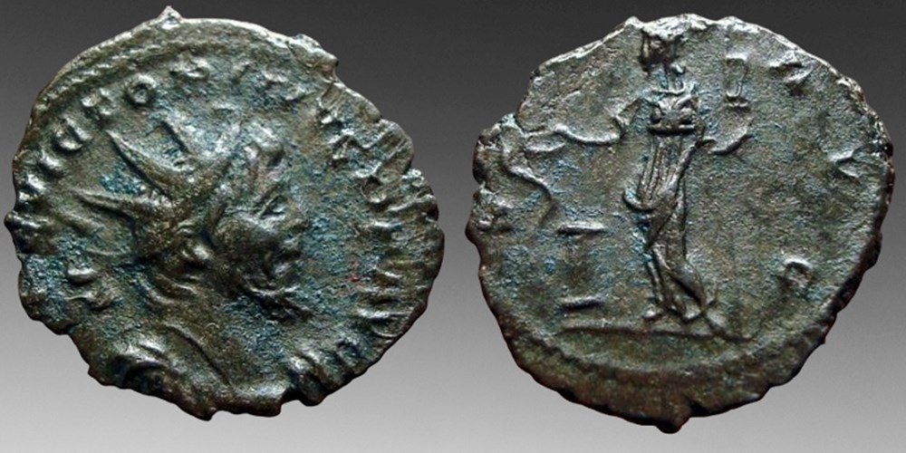 Roman Empire (Gallic Secessionist): bronze antoninianus of Victorinus, Cologne mint, ca. 270-271 AD coins ancient romans imperial and republican roman empire gallic secessionist bronze antoninianus of victorinus cologne mint ca 270 271 ad