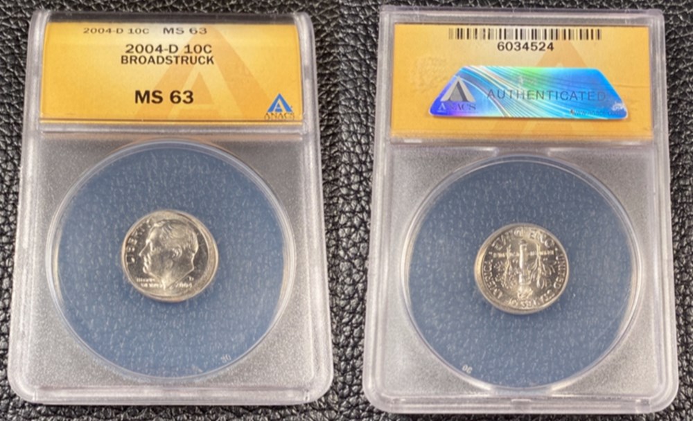 United States: copper-nickel clad Roosevelt dime, 2004-D, broadstruck error 5 coins world united states copper nickel clad roosevelt dime 2004 d broadstruck error