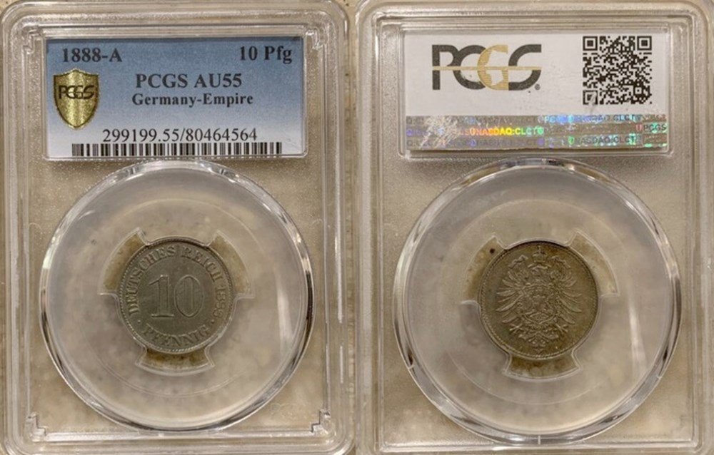coins world germany imperial 1888 a copper nickel 10 pfennig of wilhelm i pcgs au55