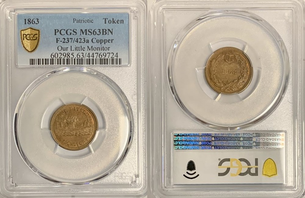 coins exonumia tokens weights united states 1863 bronze patriotic civil war token our little monitor type