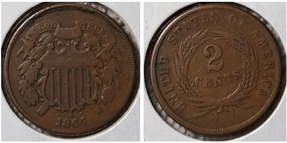 United States: 1864 bronze 2-cent piece coins world united states 1864 bronze 2 cent piece