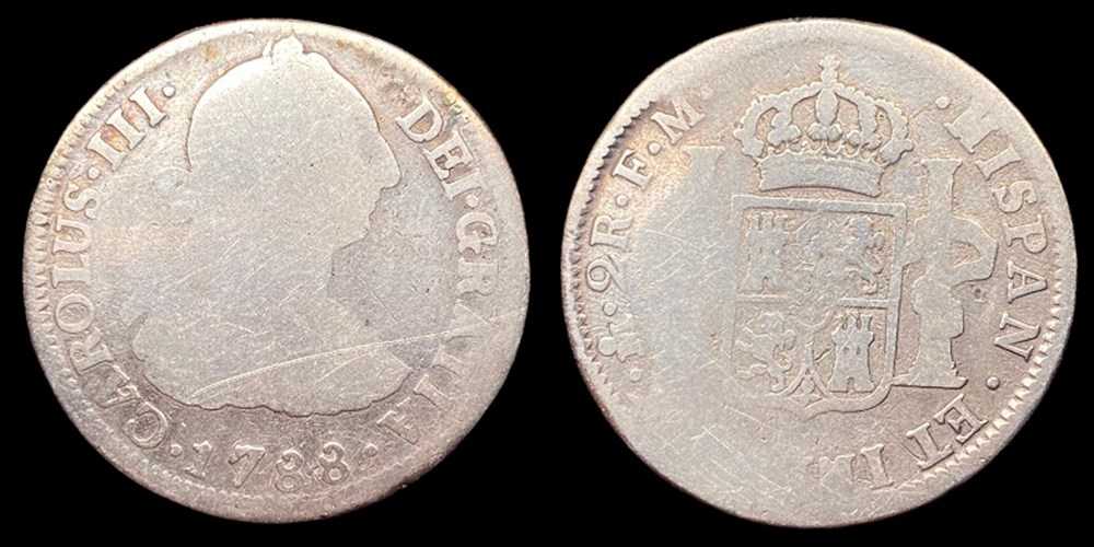 coins colonies mexico spanish colonial silver 2 reales of charles iii 1788 mo fm mexico city mint