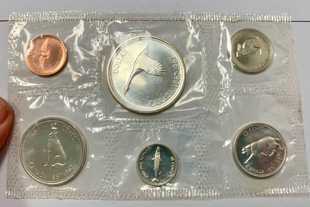 (5 coins) Canada: 1967 Canadian Centennial prooflike set (w/3 silver coins, original mint packaging) 5 coins canada 1967 canadian centennial prooflike set w 3 silver coins original mint packaging
