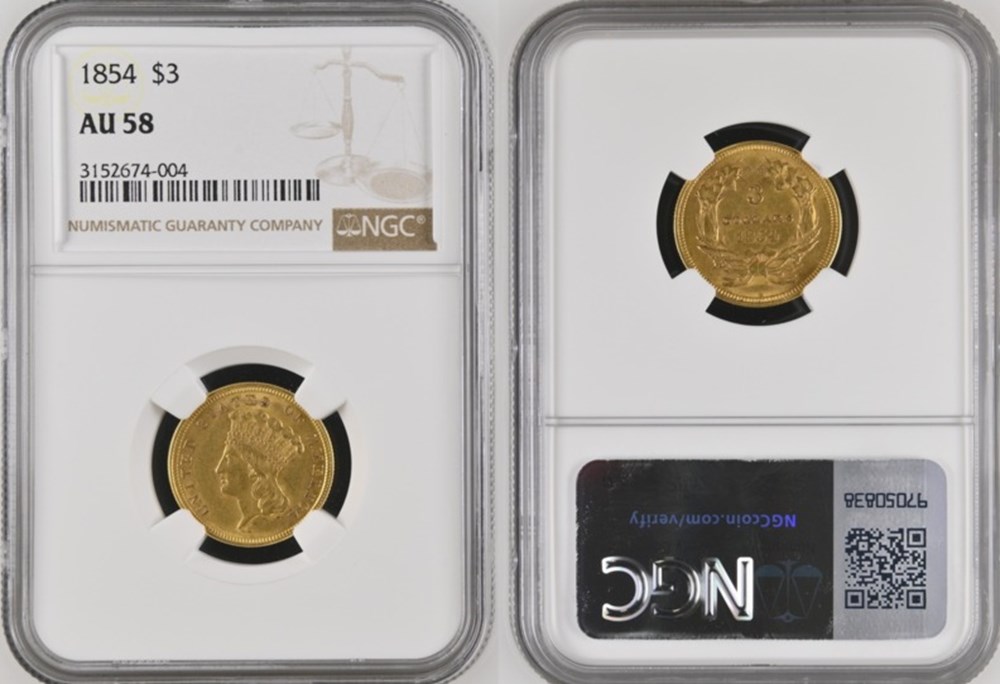 coins world united states 1854 gold 3 dollar piece indian princess