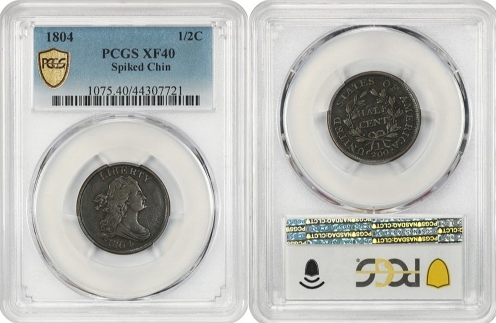 United States: 1804 copper Draped Bust half cent, "Spiked Chin" variety 5 coins world united states 1804 copper draped bust half cent spiked chin variety
