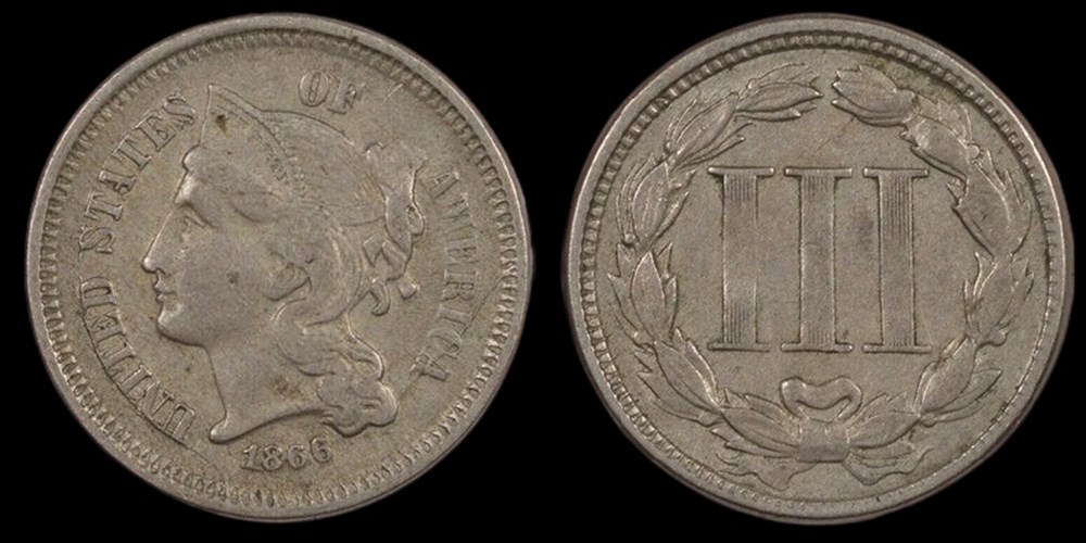coins world united states copper nickel 3 cent piece 1866
