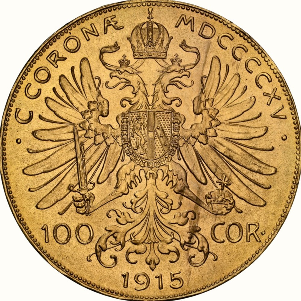 Austria: 1915 gold 100-corona of Franz-Josef I, official restrike 4 coins world austria 1915 gold 100 corona of franz josef i official restrike