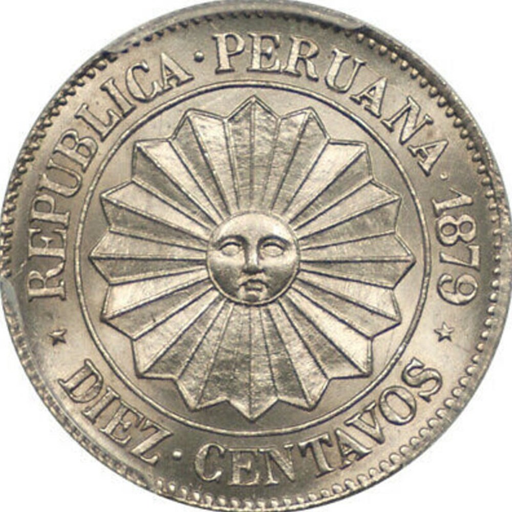 coins world peru 1879 copper nickel 10 centavos provisional coinage