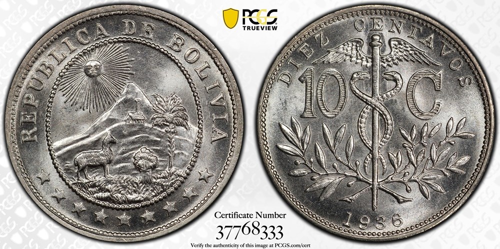 Bolivia: 1936 copper-nickel 10-centavos 2 coins world bolivia 1936 copper nickel 10 centavos