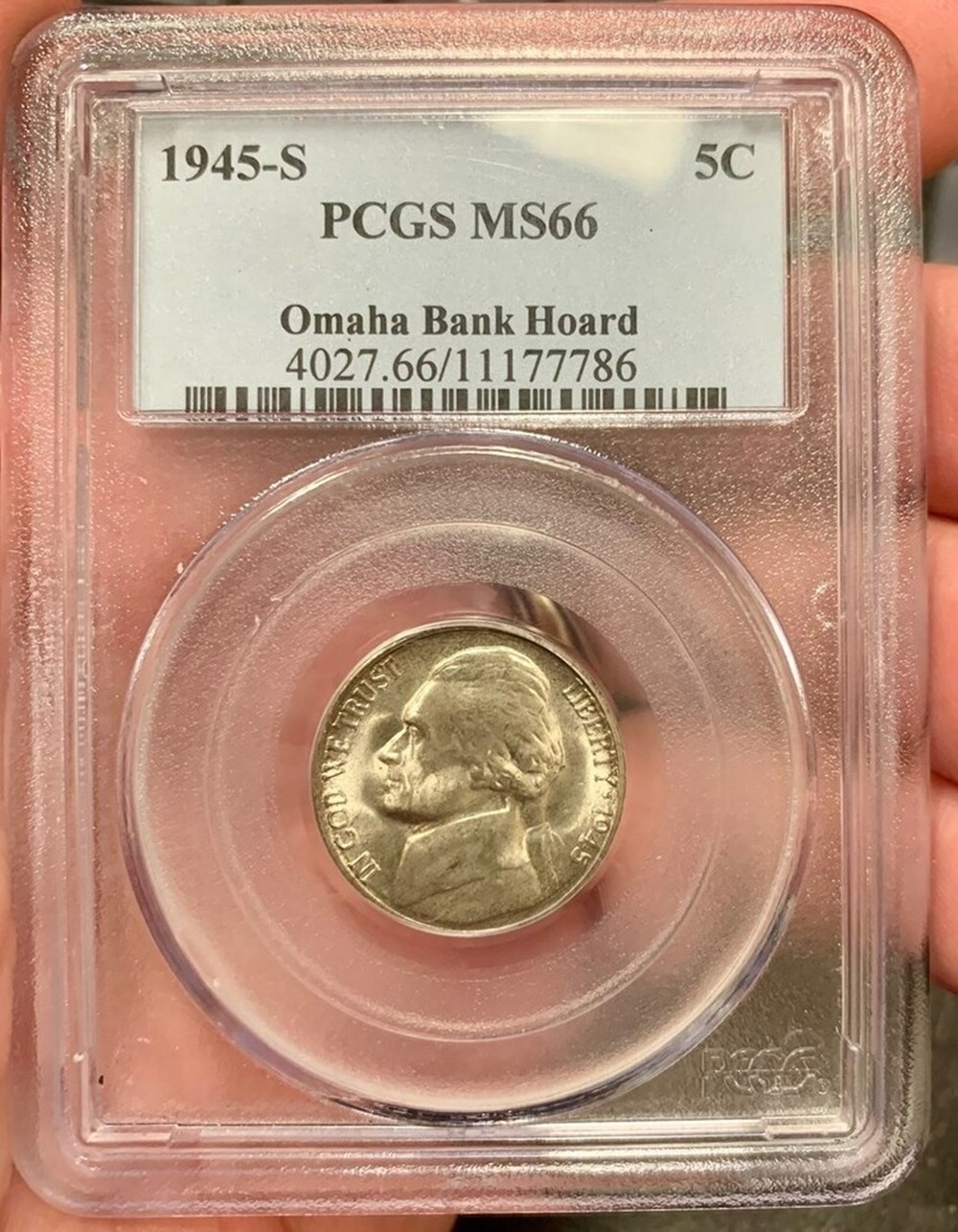 United States: 1945-S silver 5-cents, Jefferson "wartime" issue, ex-Omaha Bank Hoard (PCGS MS66) 2 coins world united states 1945 s silver 5 cents jefferson wartime issue ex omaha bank hoard pcgs ms66