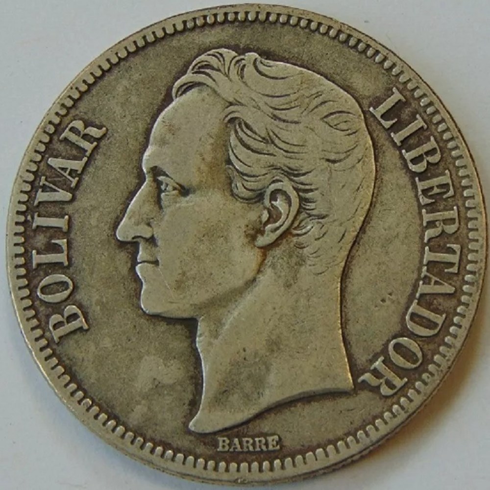 Venezuela: 1929 (p) silver 5-Bolivares, High 9 (?) variety 2 coins world venezuela 1929 p silver 5 bolivares high 9 variety