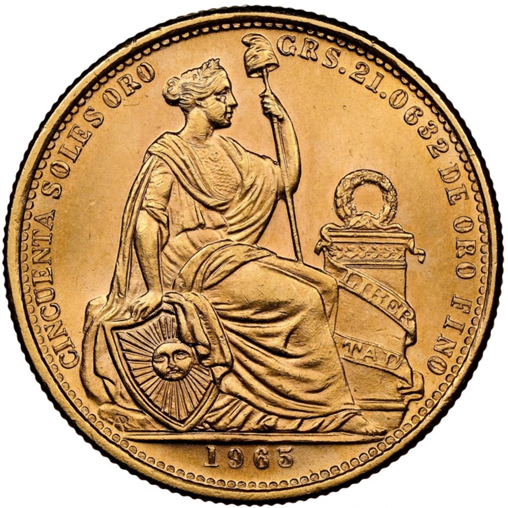 coins world peru 1965 gold 50 soles de oro