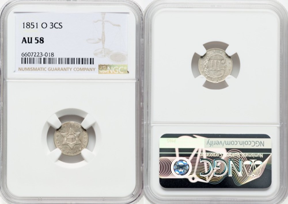 United States: 1851-O silver 3-cent piece, Type 1 5 coins world united states 1851 o silver 3 cent piece type 1