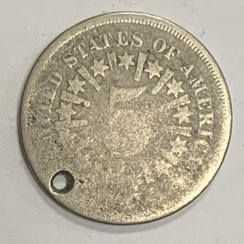 USA: 1866 (with rays) Shield nickel, holed coins world united states usa 1866 with rays shield nickel holed