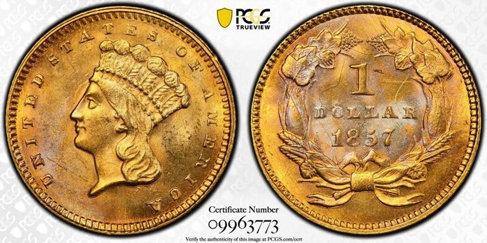 United States: 1857 gold dollar, Type 3, Large Indian Head 2 coins world united states 1857 gold dollar type 3 large indian head