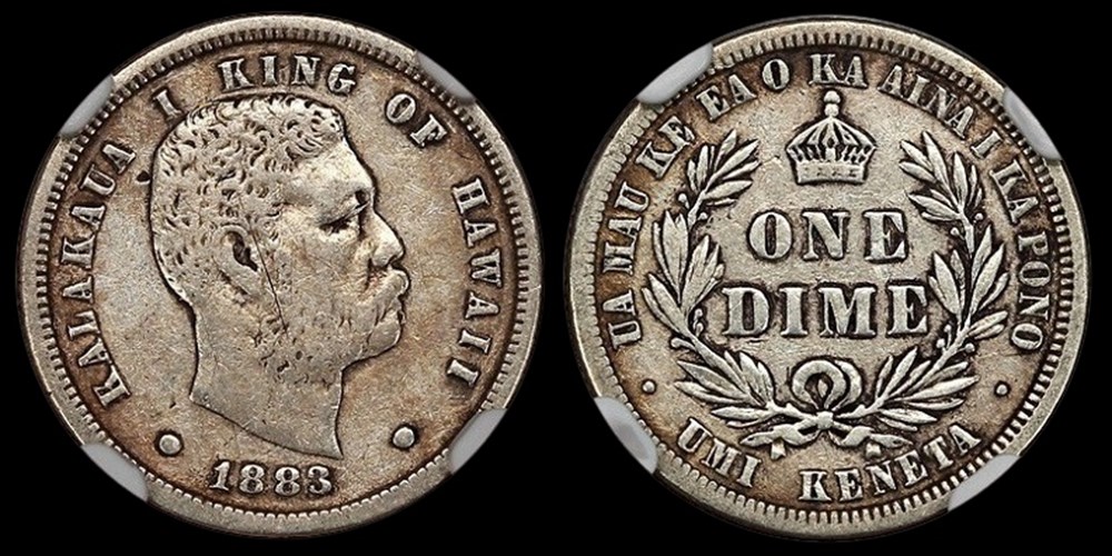 Hawaii (Kingdom): silver dime of Kalakaua I, 1883 2 coins world hawaiian islands hawaii kingdom silver dime of kalakaua i 1883