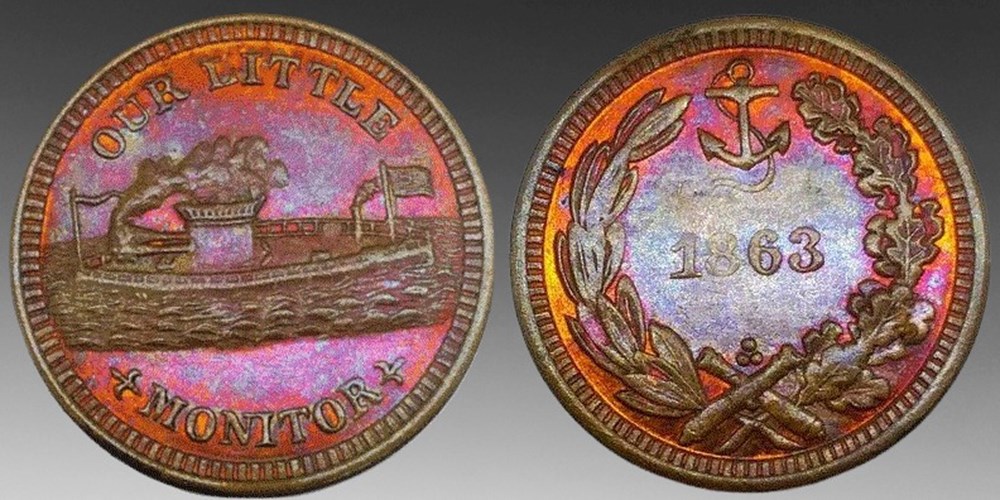 coins exonumia tokens weights united states 1863 bronze patriotic civil war token our little monitor type