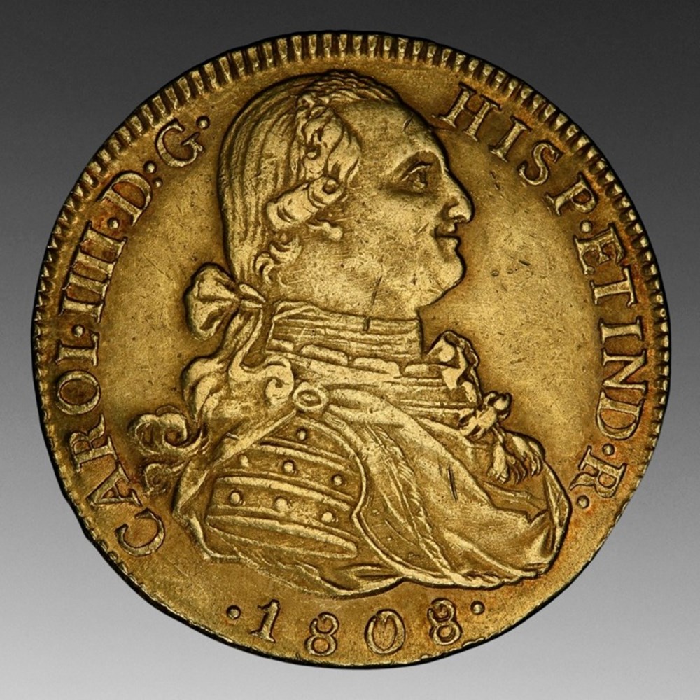 Colombia (Spanish Colonial): 1808-NR JJ gold 8-escudos of Charles IV 3 coins world colombia spanish colonial 1808 nr jj gold 8 escudos of charles iv