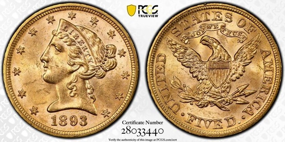 coins united states 1893 gold liberty head half eagle 5 00