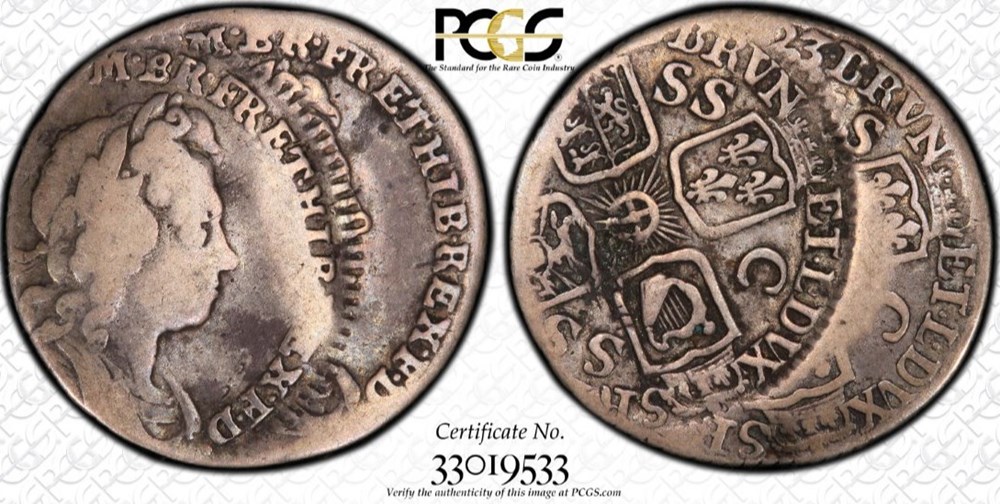 Great Britain: 1723 silver South Sea Company sixpence of George I, double-struck mint error 2 coins european medieval to kingdom england great britain 1723 silver south sea company sixpence of george i double struck mint error