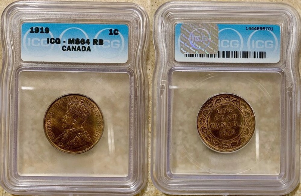 Canada: 1919 bronze large cent of George V (ICG MS64 RB) coins world canada 1919 bronze large cent of george v icg ms64 rb