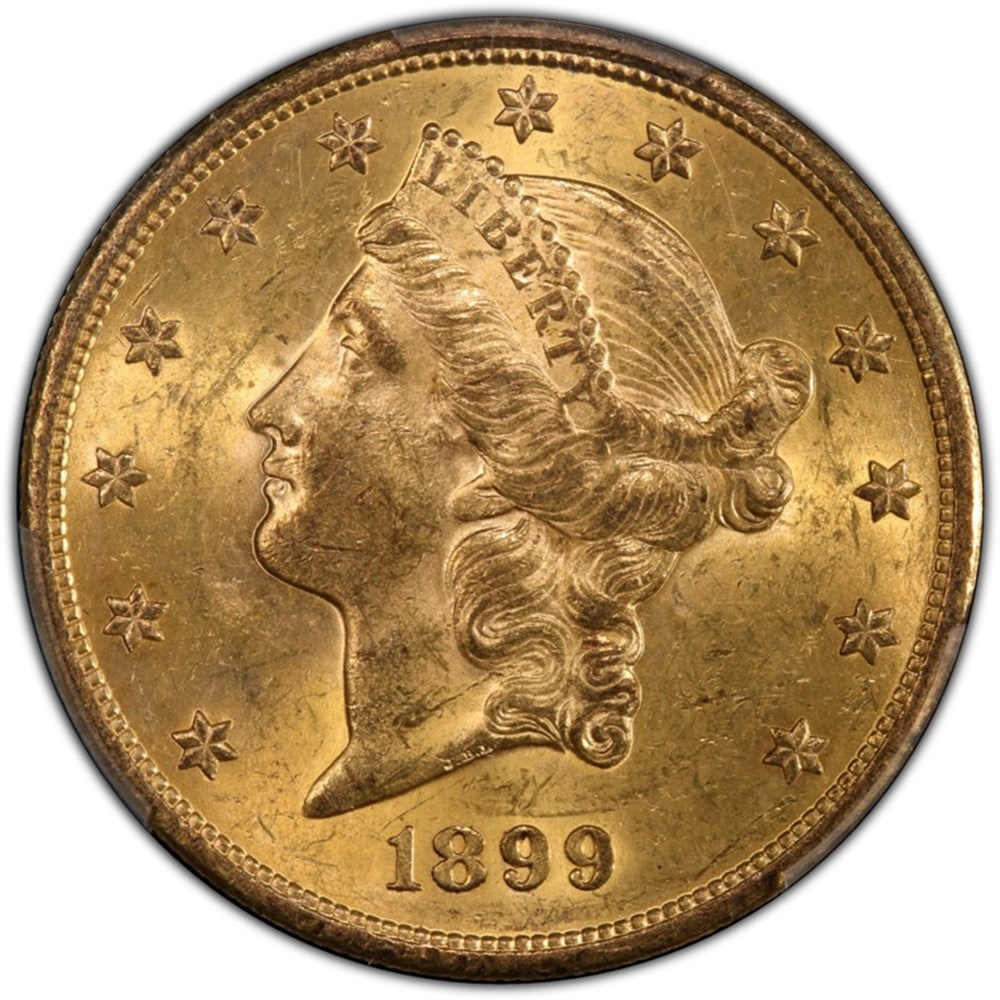 United States: 1899-S gold Liberty Head double eagle ($20.00), With Motto 3 coins united states 1899 s gold liberty head double eagle 20 00 with motto
