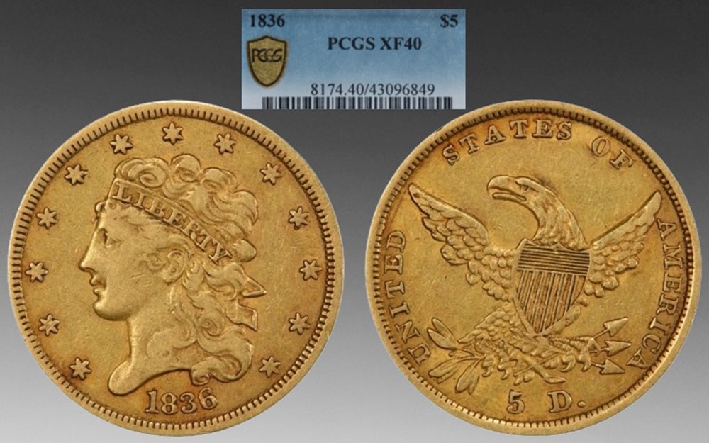 United States: 1836 gold Classic Head half-eagle ($5.00) coins united states 1836 gold classic head half eagle 5 00