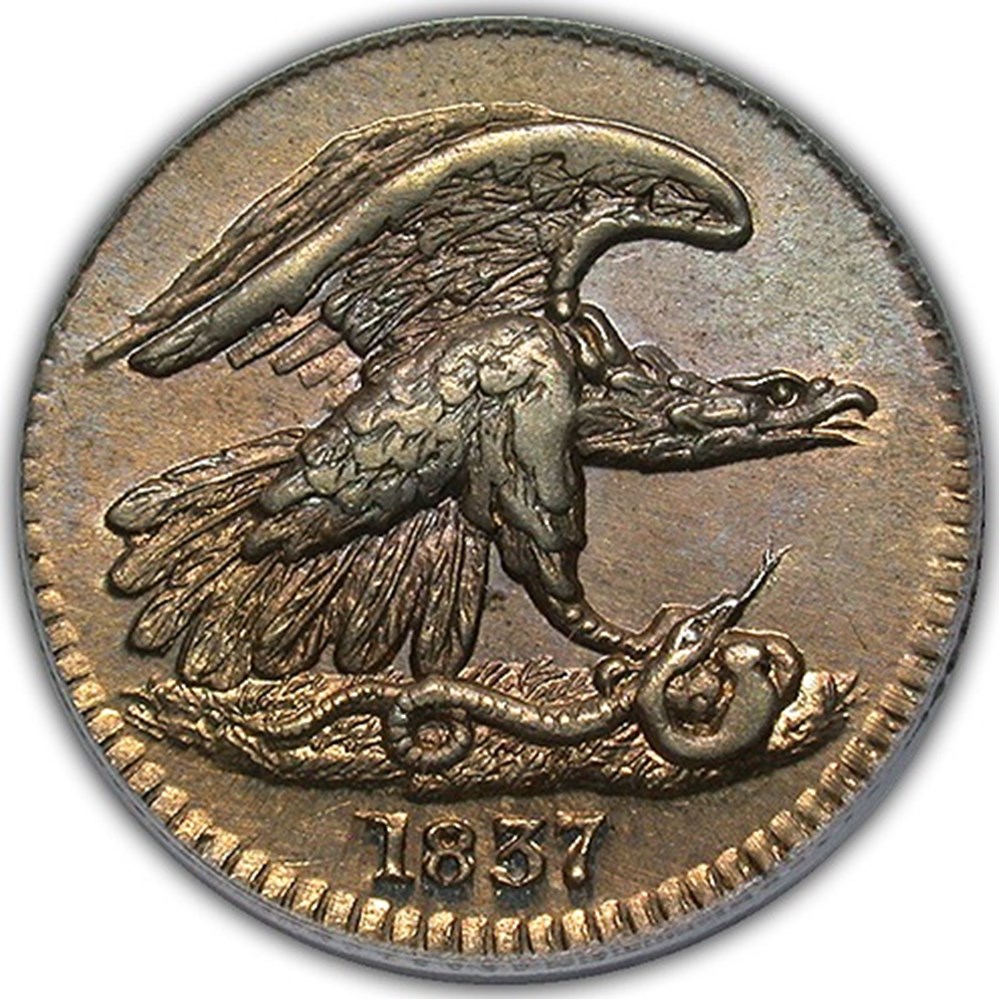 United States (New York): 1837 nickel silver private pattern cent, Feuchtwanger's Composition 2 coins exonumia tokens weights united states new york 1837 nickel silver private pattern cent feuchtwanger s composition