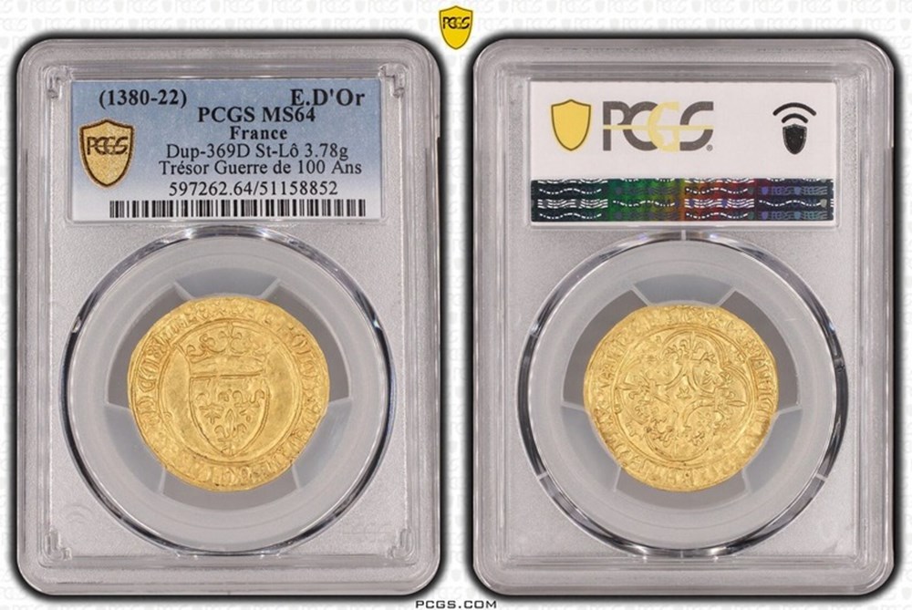 France: ca. 1380-1422 gold Ecu d'or of Charles VI, from the Lucerne Abbey Treasure (100 Years' War) 5 coins european medieval to royal france ca 1380 1422 gold ecu or of charles vi from the lucerne abbey treasure 100 years war