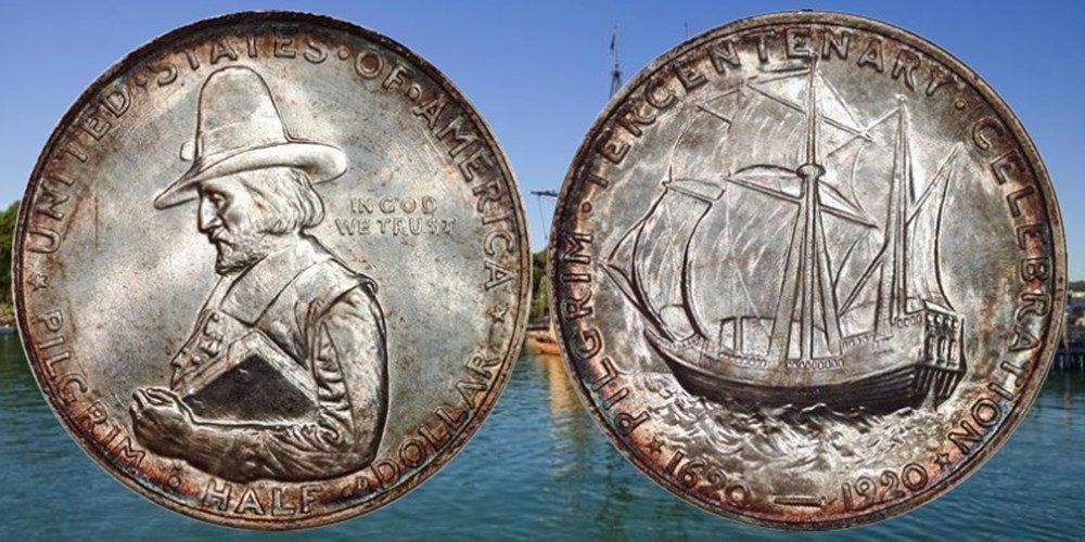 United States: 1920 silver Pilgrim Tercentenary commemorative half dollar 2 coins world united states 1920 silver pilgrim tercentenary commemorative half dollar