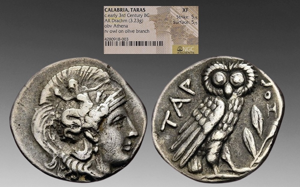coins ancient to greek greece spartans in taras calabria italy ca 302 281 bc silver drachm