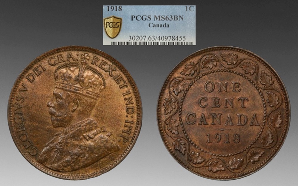 Canada: bronze large cent of George V, 1918 coins world canada bronze large cent of george v 1918