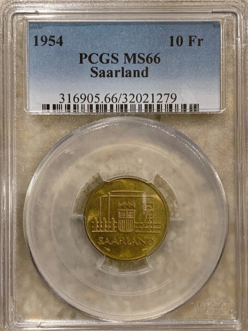 Germany (Saarland): 1954 aluminum-bronze 10-franken (PCGS MS66) 2 coins world germany saarland 1954 aluminum bronze 10 franken pcgs ms66