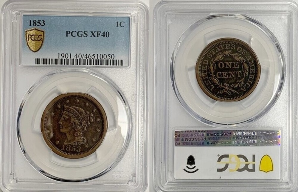 coins world united states 1853 copper braided hair large cent