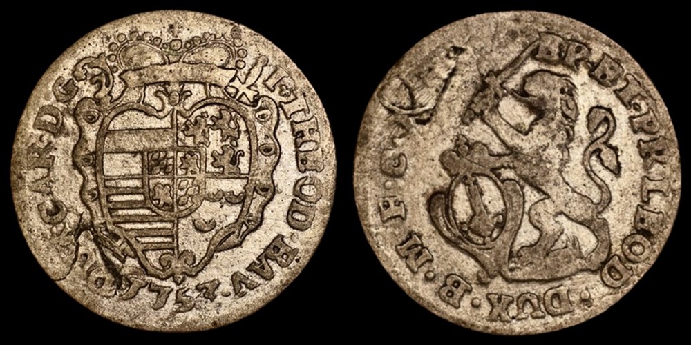 Belgium (Liège): silver 2-escalin of Prince-Bishop Johann Theodor of Bavaria, 1753 2 coins european medieval to belgium liege silver 2 escalin of prince bishop johann theodor of bavaria 1753
