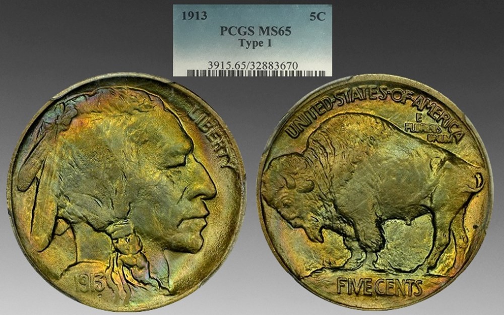 United States: 1913 copper-nickel 5-cents, Buffalo type, Type 1 coins world united states 1913 copper nickel 5 cents buffalo type type 1