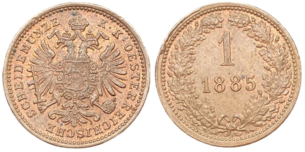 Austria: copper kreuzer of Franz Joseph I, 1885 3 coins world austria copper kreuzer of franz joseph i 1885