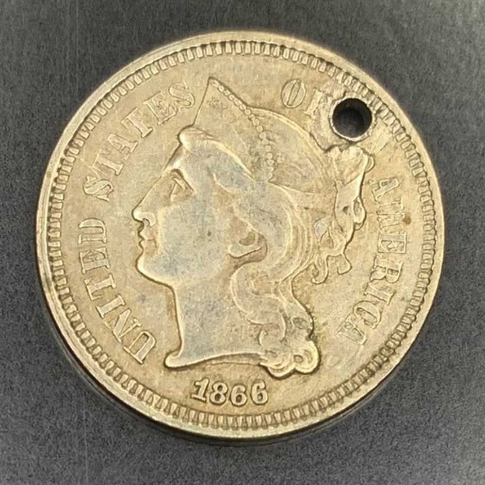 coins world united states usa 1866 nickel 3 cent piece holed