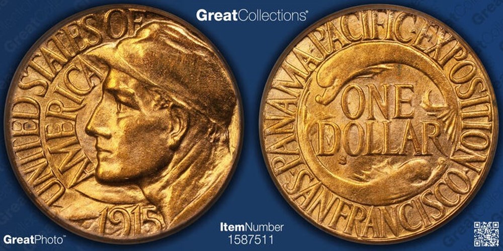 United States: 1915-S gold commemorative dollar, Panama-Pacific Exposition 2 coins world united states 1915 s gold commemorative dollar panama pacific exposition