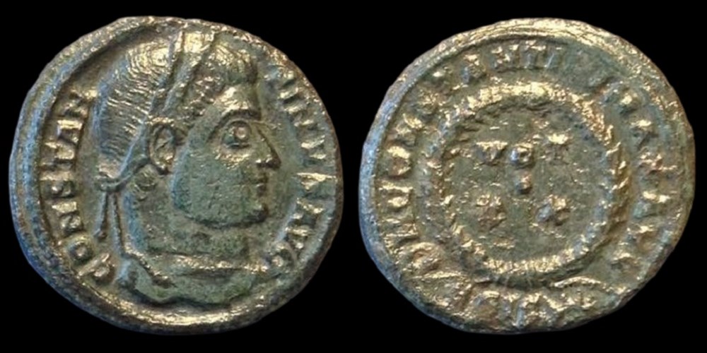 Roman Empire: bronze Æ3 of Constantine the Great, VOT XX in wreath, Siscia mint, ca. 306-337 AD 2 coins antique to republican imperial roman empire bronze 3 of constantine the great vot xx in wreath siscia mint ca 306 337 ad