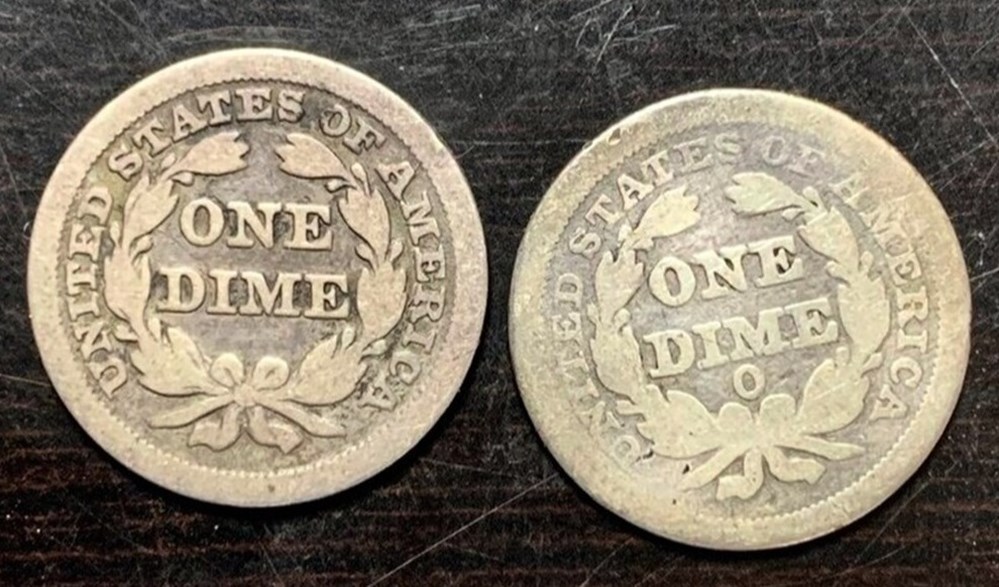 world 2 coins united states silver seated liberty dimes 1850 1854 o