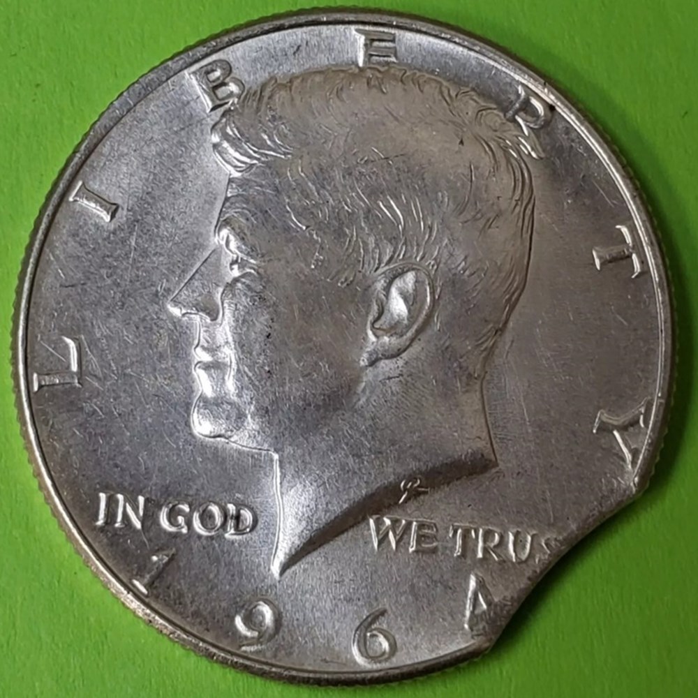United States: 1964 silver Kennedy half dollar, clipped planchet error 2 coins world united states 1964 silver kennedy half dollar clipped planchet error