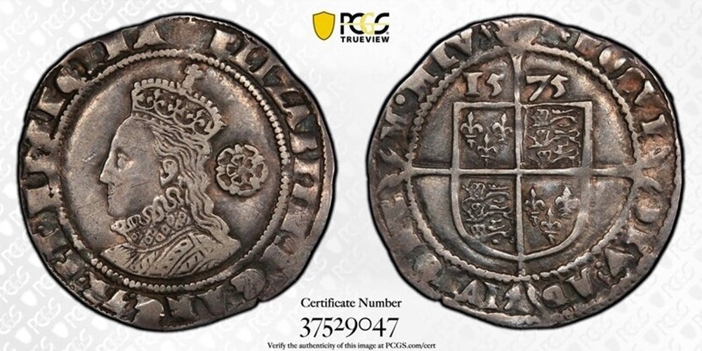 England: 1575 silver sixpence of Elizabeth I, Tower mint, eglantine mintmark 2 coins european medieval kingdom england 1575 silver sixpence of elizabeth i tower mint eglantine mintmark